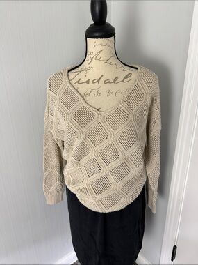 Joe Fresh Womens S Cream Cable Knit Long Sleeve Shirt Sweater Diamond Pattern